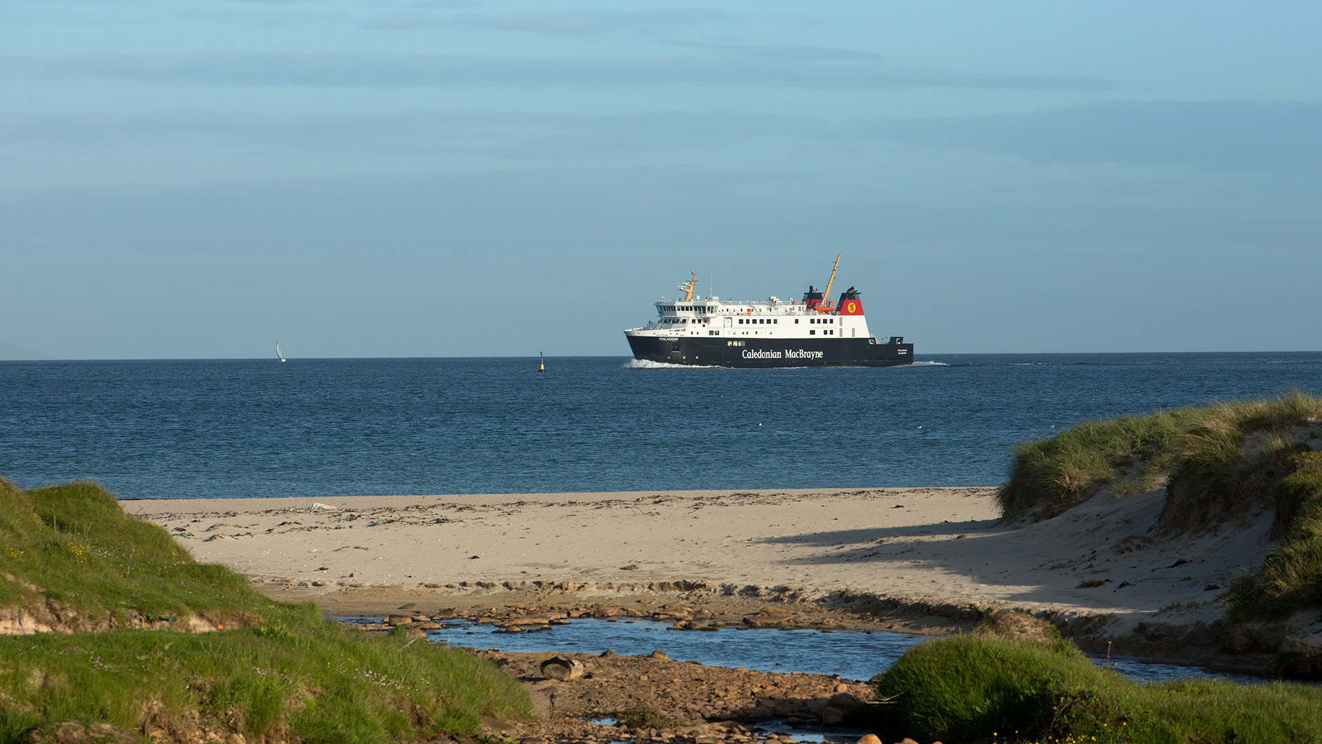 The MV Hebridean Isles Caledonian MacBrayne ferry near Port Ellen on the Isle of Islay